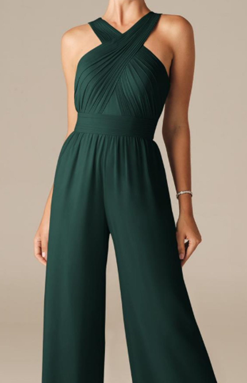 AW BRIDAL 6 S Dark Emerald Green Lorraine gala party wide leg jumpsuit NEW 0B10